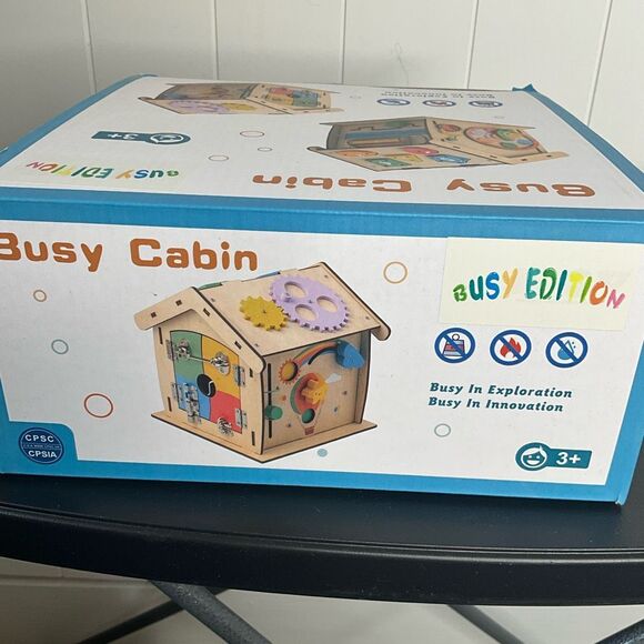 Busy Cabin Boys Girls Learning Wooden Activity Center Shapes Numbers Colors - Picture 3 of 6